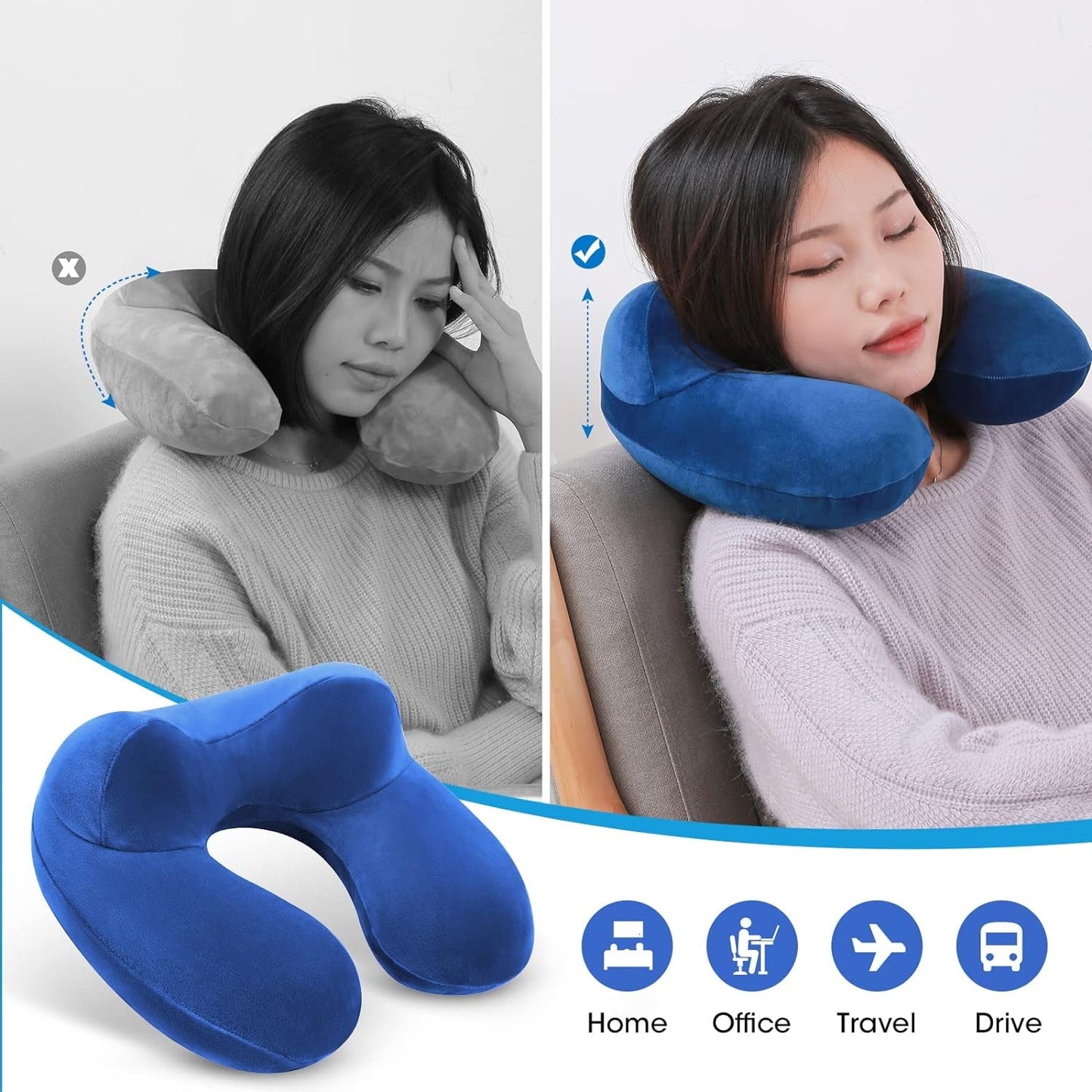 Gofodsil Almohada Inflable para el Cuello para Aviones Camping Trenes y Coches con Tapones para los Oídos Almohada de Viaje Portátil Almohada Inflable para el Cuello de Avión Juego de 2 Almohadas Ortopédicas Cervicales Naty Shop