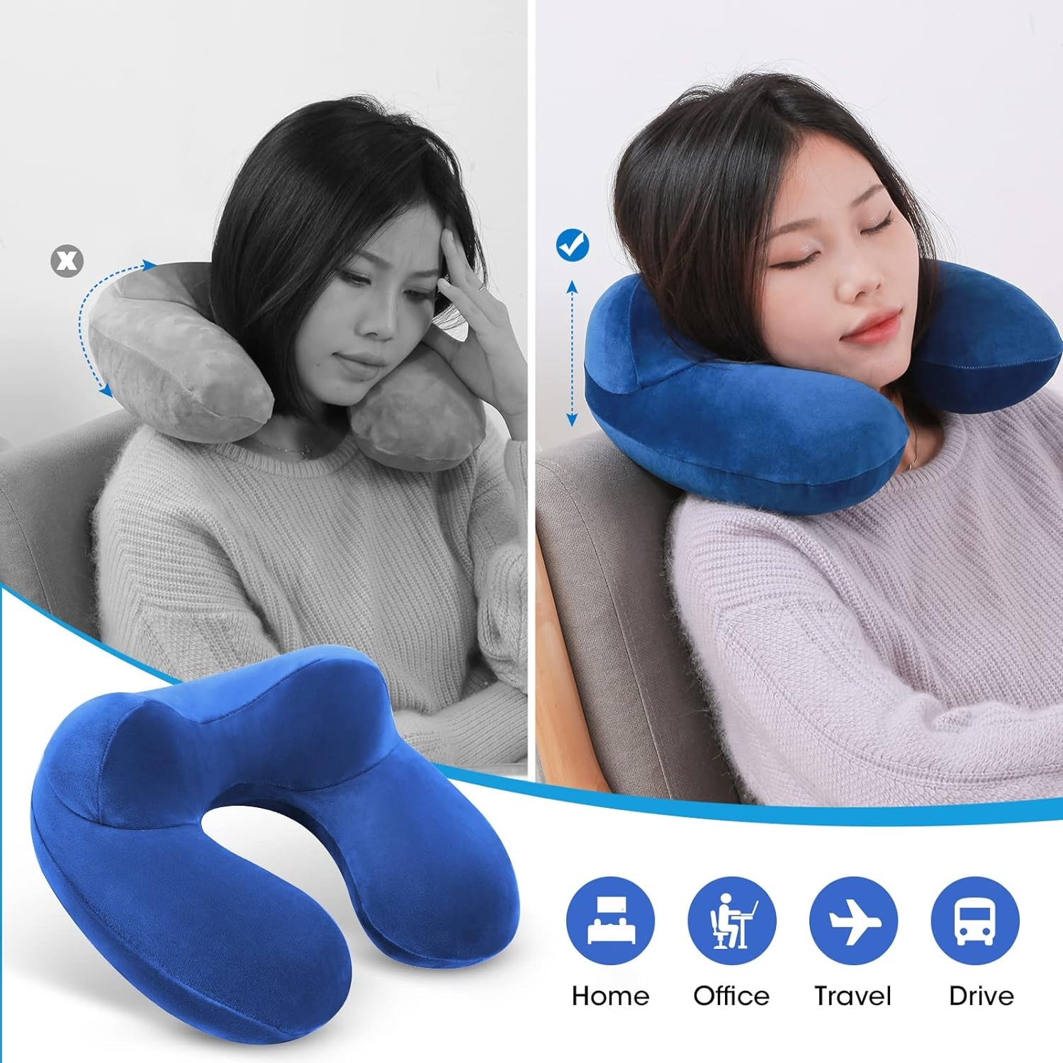 Gofodsil Almohada Inflable para el Cuello para Aviones Camping Trenes y Coches con Tapones para los Oídos Almohada de Viaje Portátil Almohada Inflable para el Cuello de Avión Juego de 2 Almohadas Ortopédicas Cervicales Naty Shop