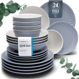 Vajilla de cerámica para 6 personas, Hygge, 24 piezas. GANADOR DE LA PRUEBA Juego de platos y cuencos de gres escandinavo Dreamy, servicio de mesa para 6 juegos de vajilla Pure Living en gris azul