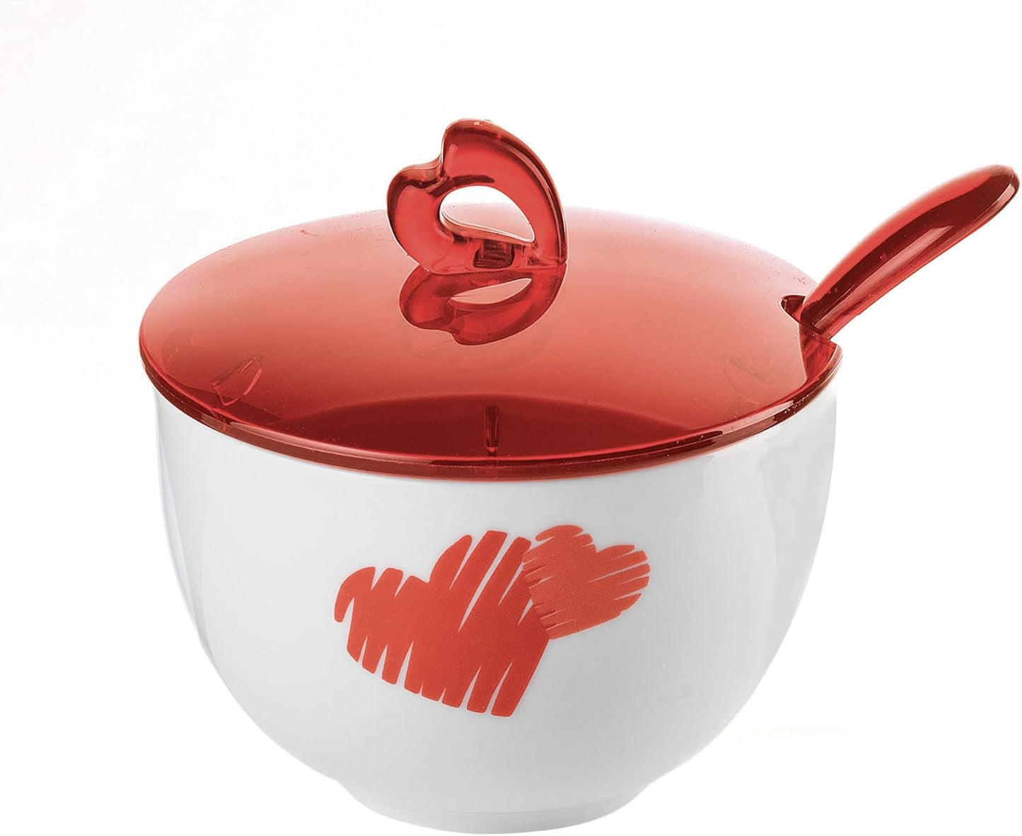 Guzzini - Love, azucarero con cuchara - rojo transparente, 12,6 x 12,6 x h9,8 cm | 200cc-11470065