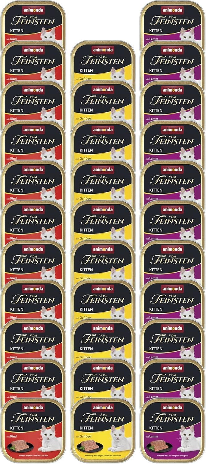 animonda Vom Feinsten Kitten Variedad para Gatitos (32 x 100g), comida húmeda sin cereales y sin azúcar para gatos jóvenes con ingredientes 100% frescos y cárnicos.