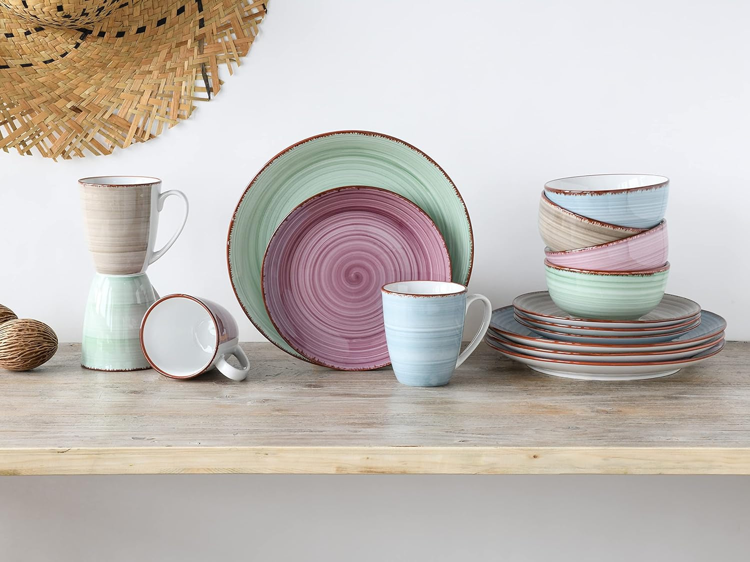 CreaTable, 22582, serie SAMBA, juego de vajilla de 16 piezas para 4, servicio combinado de porcelana, apto para lavavajillas y microondas, fabricación de calidad