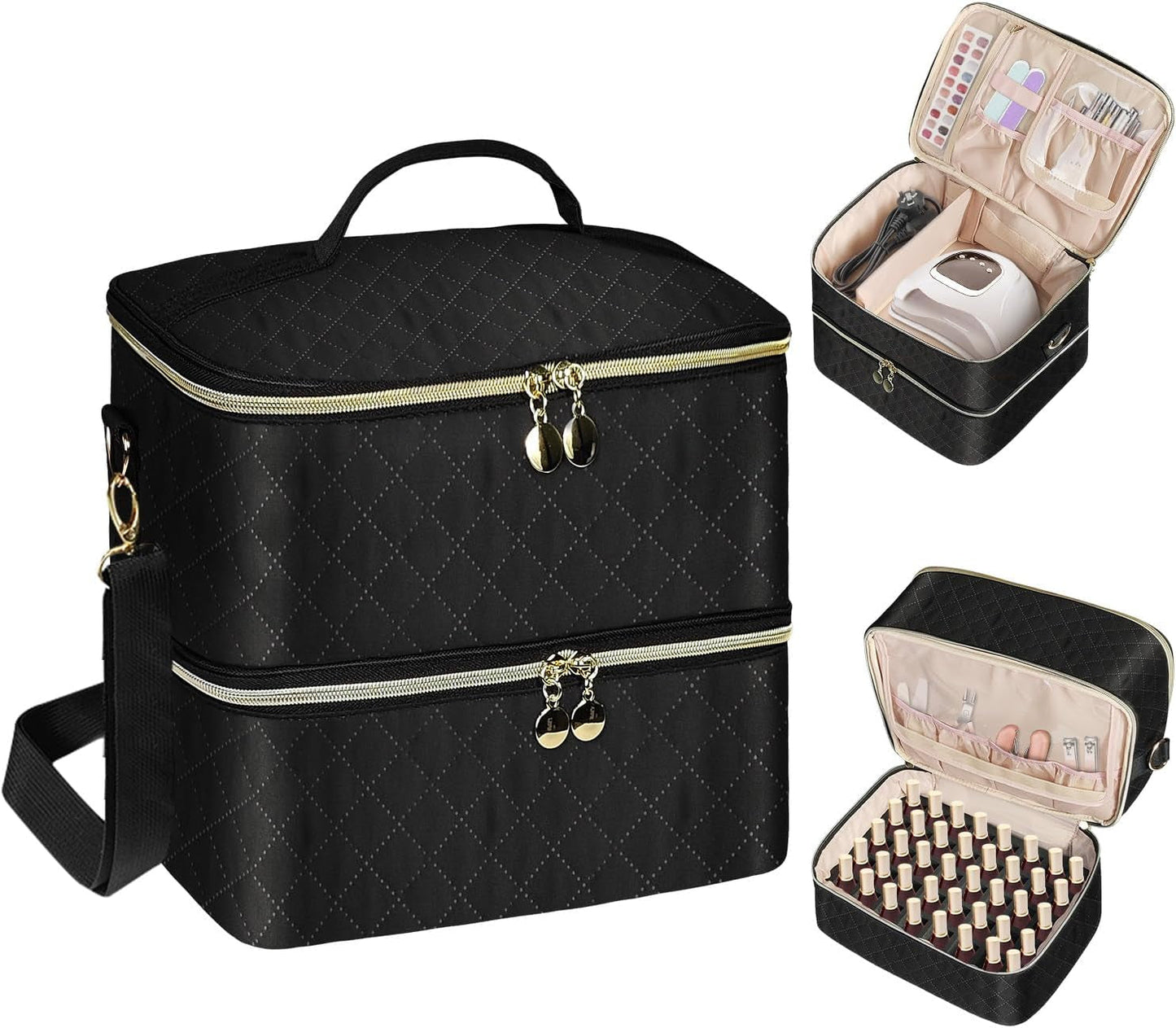 Organizador de laca de uñas Tasche, caja de almacenamiento de laca de uñas Doppelschicht, organizador Koffer para Nageldesign Kosmetiktasche para 30 botellas de base de neouñas (15 ml-0,5 onzas líquidas) y 1 lámpara de uñas (negro)