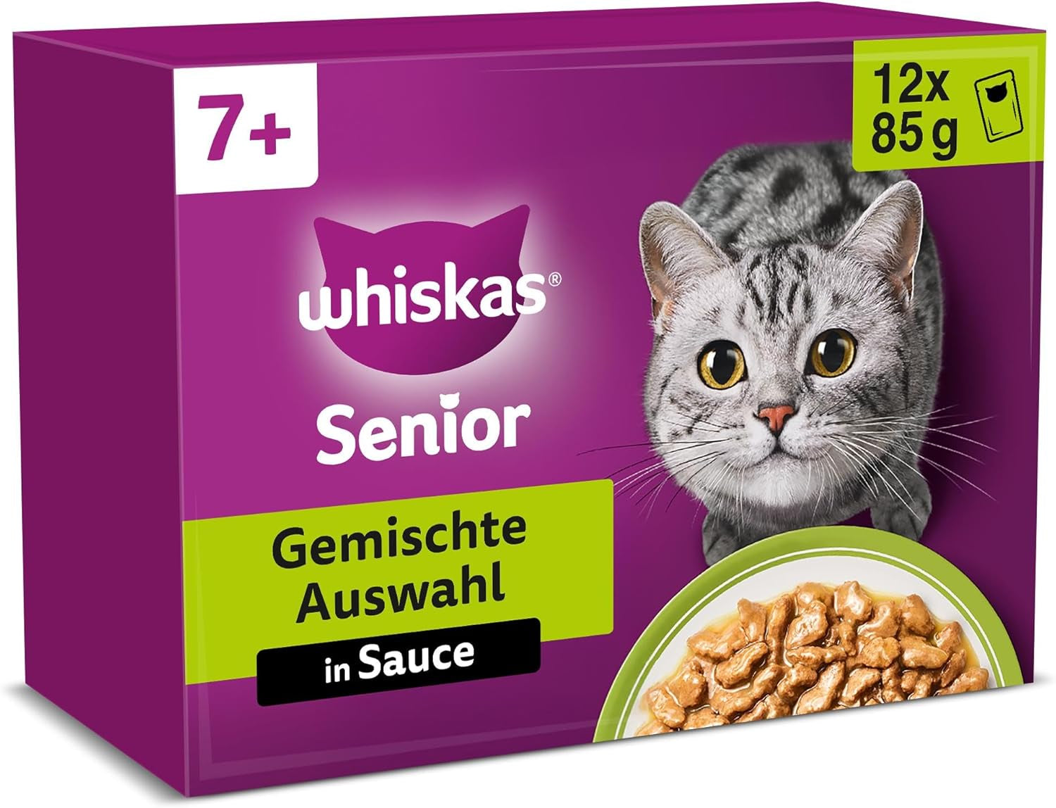 Whiskas Senior 7+ Comida Húmeda Selección Mixta en Salsa, 48 sobres, 12x85g (paquete de 4) - Comida húmeda de alta calidad para gatos a partir de 7 años