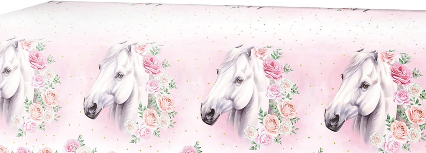 Juego de fiesta de 51 piezas, platos y vasos de papel de caballo rosa, servilletas, decoración de mesa de cumpleaños para niños y niñas
