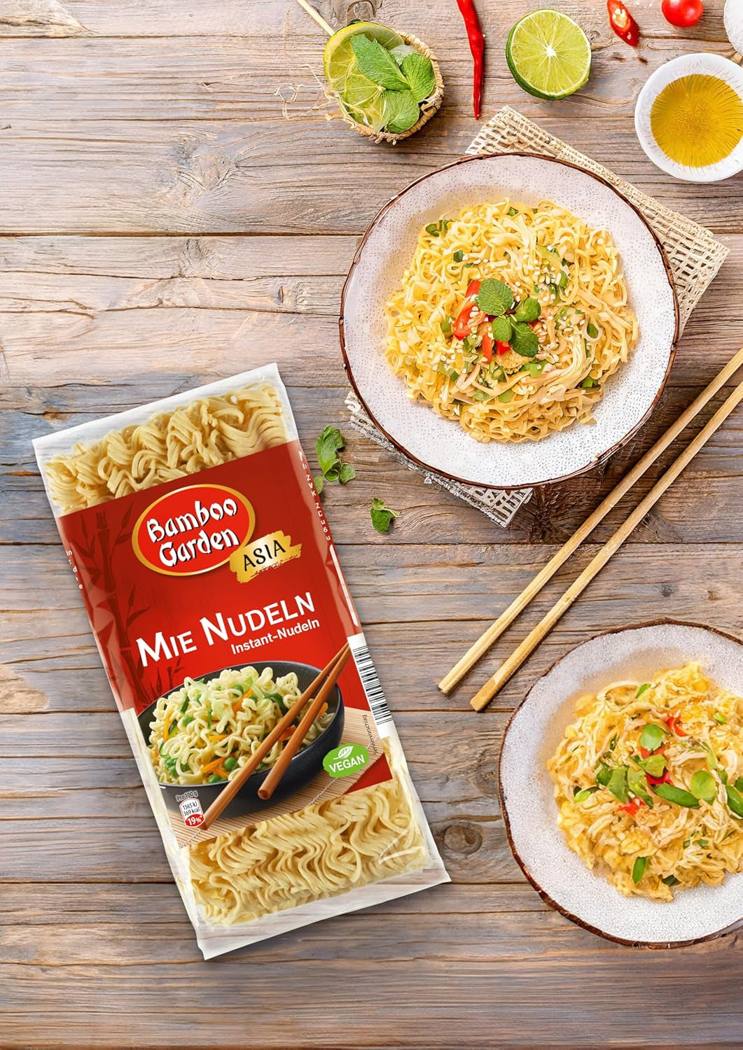 Jardín de Bambú - Fideos Mie | Fideos instantáneos para la cocina asiática | Ideal para platos al wok o sopas Veganos | bolsa de 250g