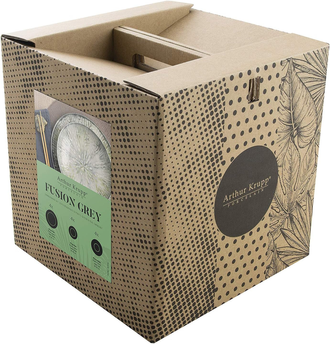 Juego de vajilla Fusion de porcelana gris 67351GA2, 12 piezas