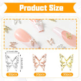 80 piezas 3D mariposa uñas encantos aleación mariposa oro plata brillo decoración uñas joyería accesorios DIY manicura para mujeres