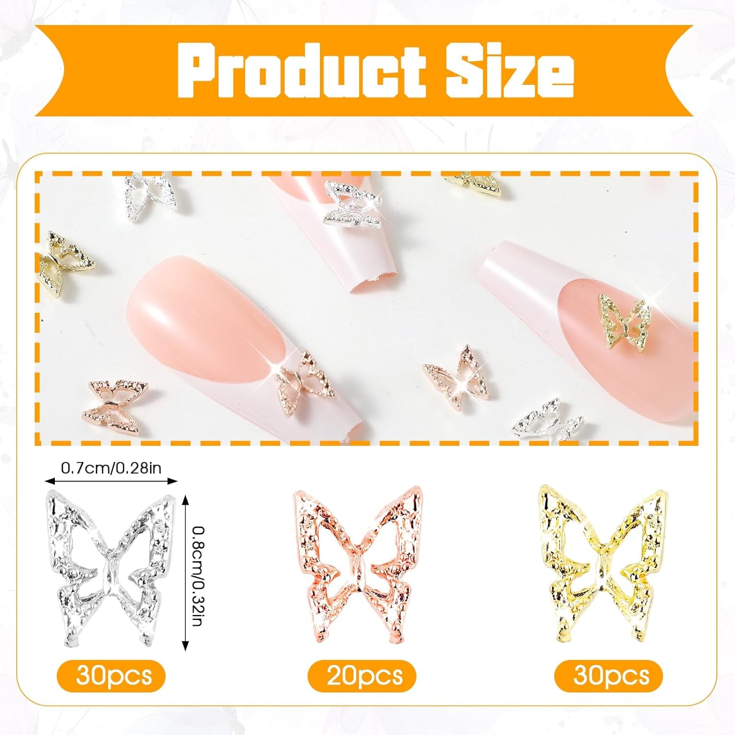 80 piezas 3D mariposa uñas encantos aleación mariposa oro plata brillo decoración uñas joyería accesorios DIY manicura para mujeres