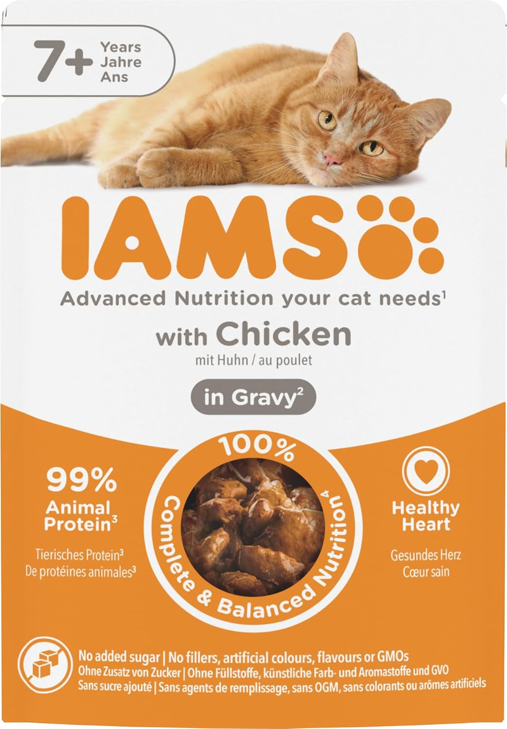 IAMS Delights Comida húmeda para gatos con pollo en salsa para gatos mayores de 7 años y más - Tamaño de prueba, bolsa individual, 1 x 85 g