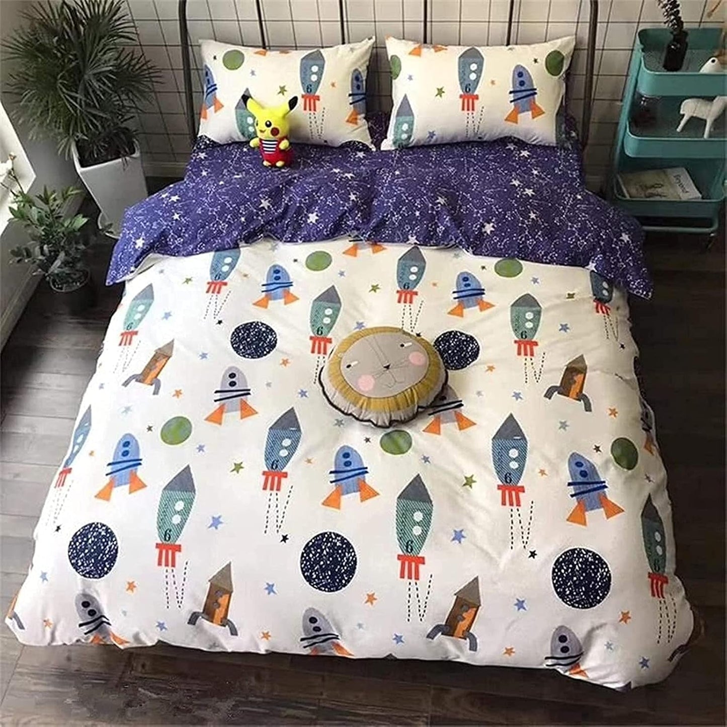 Ropa de cama infantil, cohetes y planetas, diseño reversible, algodón Ropa de cama - infantil Naty Shop