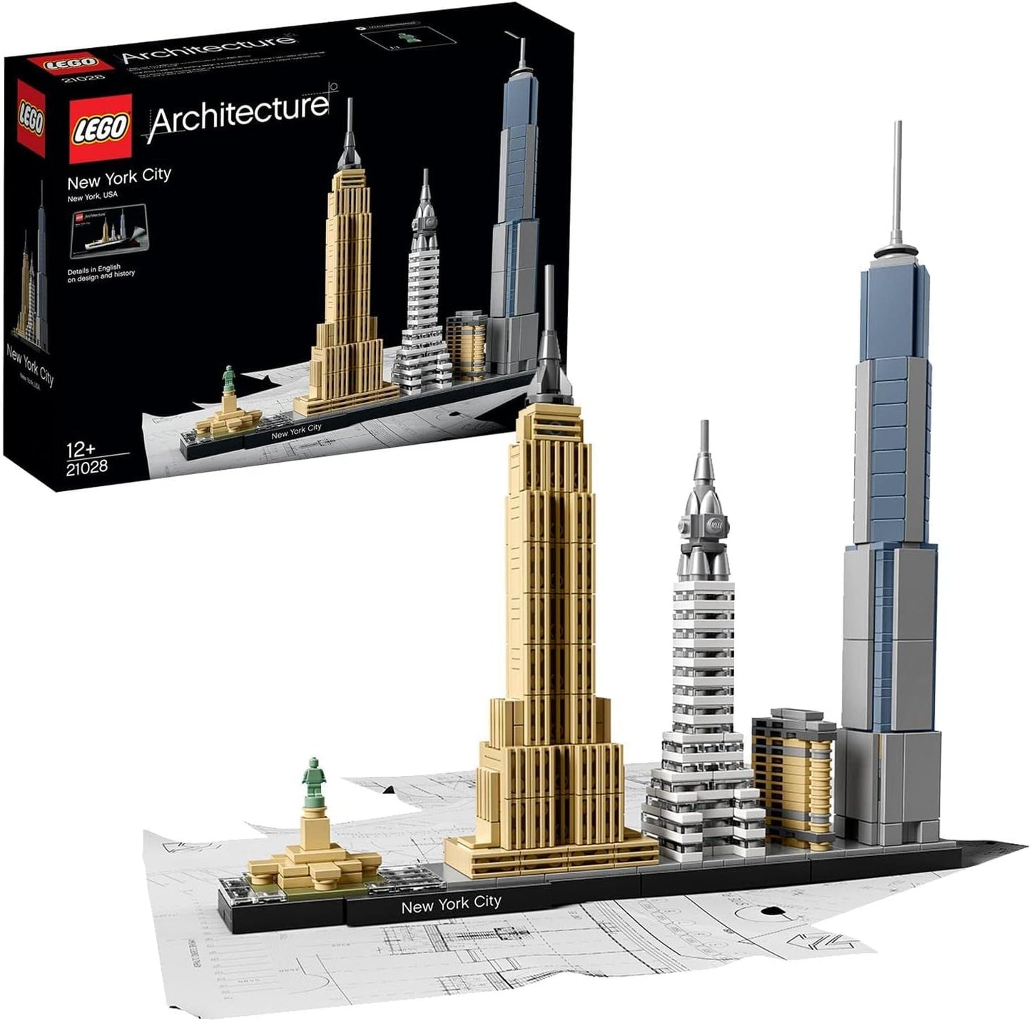 LEGO Architecture Set de Ciudad de Nueva York, Kit de Modelo Skyline con World Trade Center y Estatua de la Libertad, Manualidades para Adultos, Decoraciones para el hogar y la Oficina, Regalos para Mujeres y Hombres 21028 Juegos de construcción Besuche den LEGO-Store Single