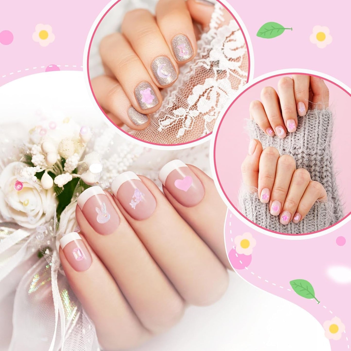 100 colgantes de uñas con lazo Y2K 3D de resina de camelia, flor de camelia, decoración de uñas, patrones, accesorios para manualidades (rosa)