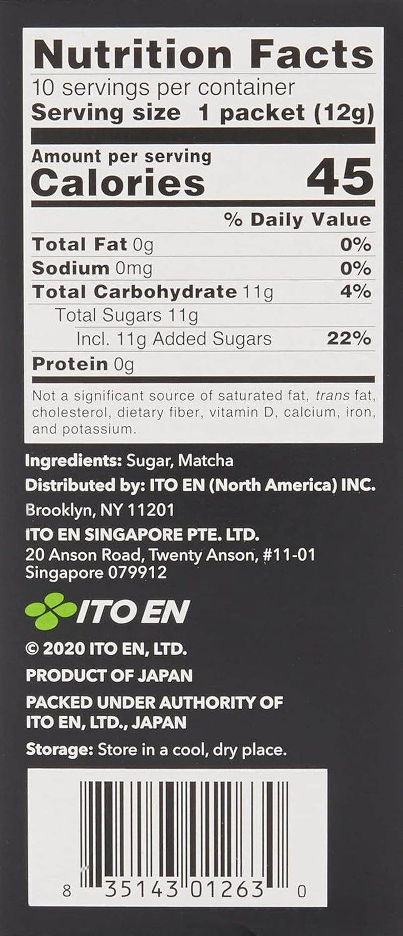 ITO ES Matcha instantáneo en polvo – Té Matcha en polvo endulzado en sobres de 12 g (10 piezas por paquete) – 1 x 120 g (paquete de 2)