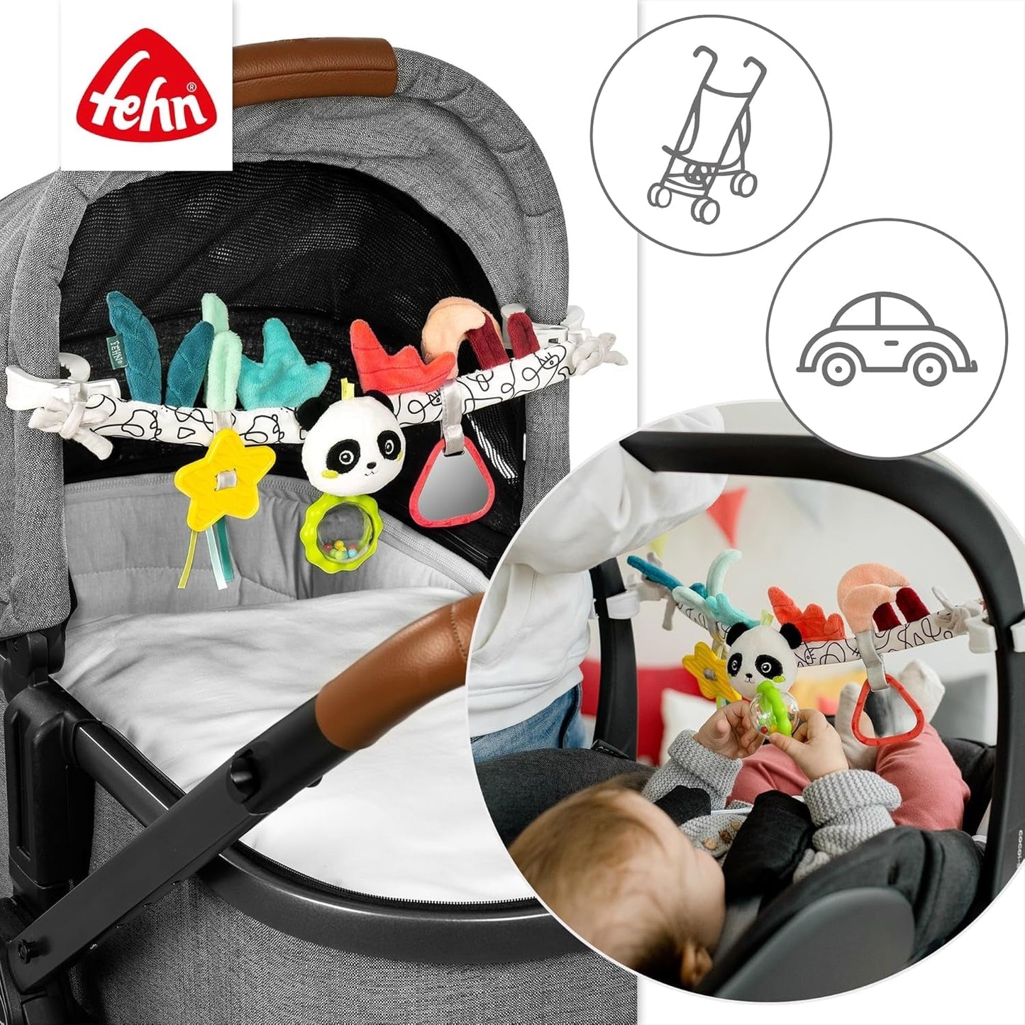 Fehn Cadena para móvil de bebé Panda Baby Mobile - Cadena para móvil de bebé con lindas figuras - Juguete colgante flexible para bebé - Cochecito de juguete para bebés y niños pequeños a partir de 0 meses Baby Toys Naty Shop