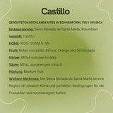 Spezialitätenkaffee Bohnen 100% Arábica Natural Mittlere Röstung Gewaschener Prozess Zitrus Schokolade Karamell Schattenanbau Sierra Nevada (250 g, Castillo)