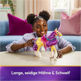 Unicorn Leaf Unicorn Academy: unicornio Ava original de 28 cm de altura de la serie Netflix con melena y cola reales, brida, silla y cepillo extraíbles, para niños a partir de 4 años