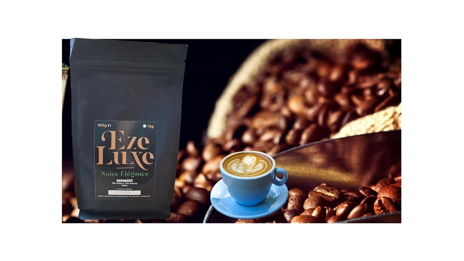Café Espresso Noire Elegance 500 g – 50% Arábica y 50% Robusta de Brasil e India – tostado medio, fuerte y cremoso con chocolate negro – intensidad 8 – incl. máquina de café expreso gratis