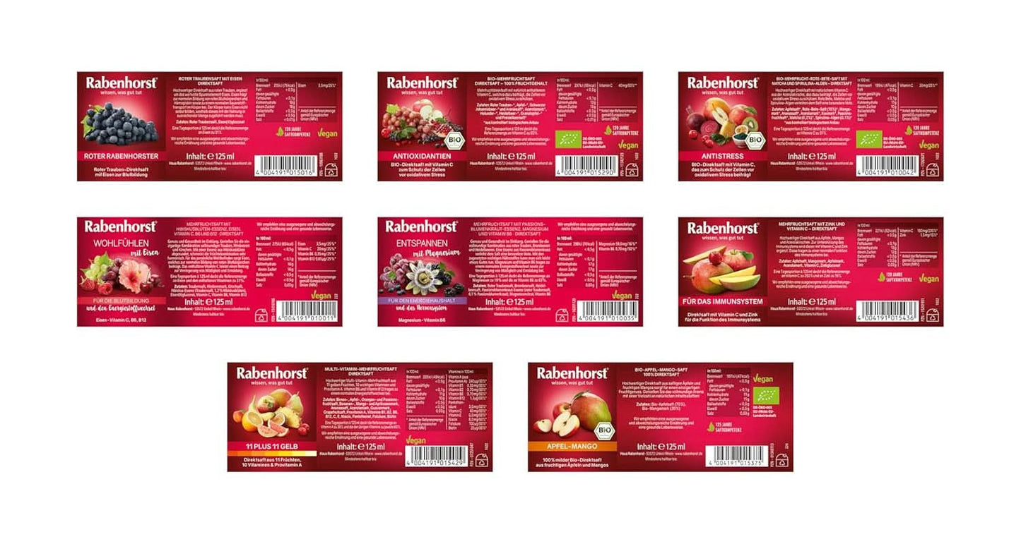 Paquete mini degustación Rabenhorst, 8 variedades o 3 botellas (24 X 125 ml) Bebidas sin alcohol Naty Shop