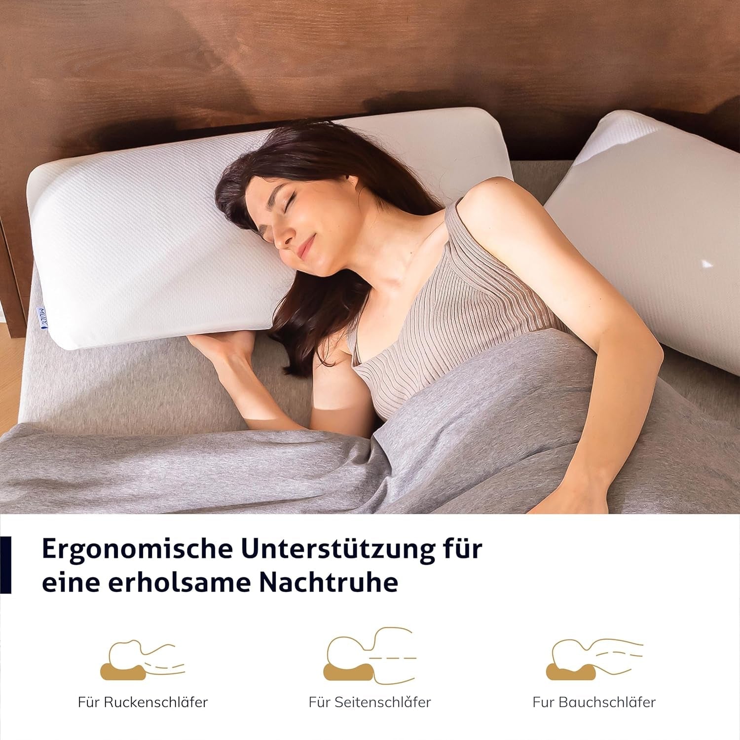 EGO HOME Almohada Viscoelástica Suave Almohada Ergonómica para Dormir Boca Arriba Almohada De Soporte Para El Cuello Con Funda Transpirable Y Lavable, Certificado Oeko-Tex, Almohada Para El Cuello 75X35Cm Perne Standard Naty Shop