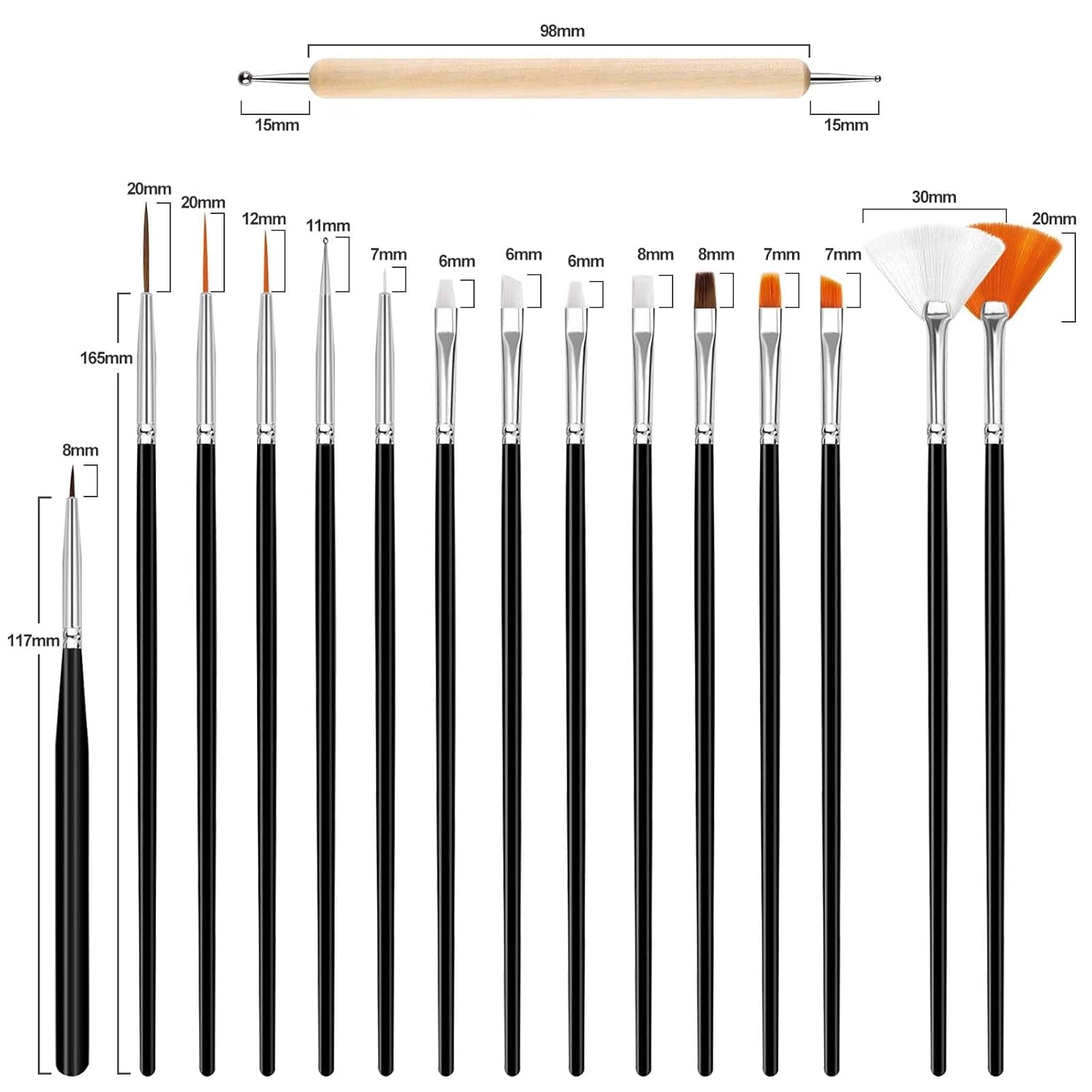 Hanyousheng Juego de 20 pinsel para uñas, 15 pinsel para diseño de uñas, 5 herramientas para puntear uñas para diseño de uñas DIY