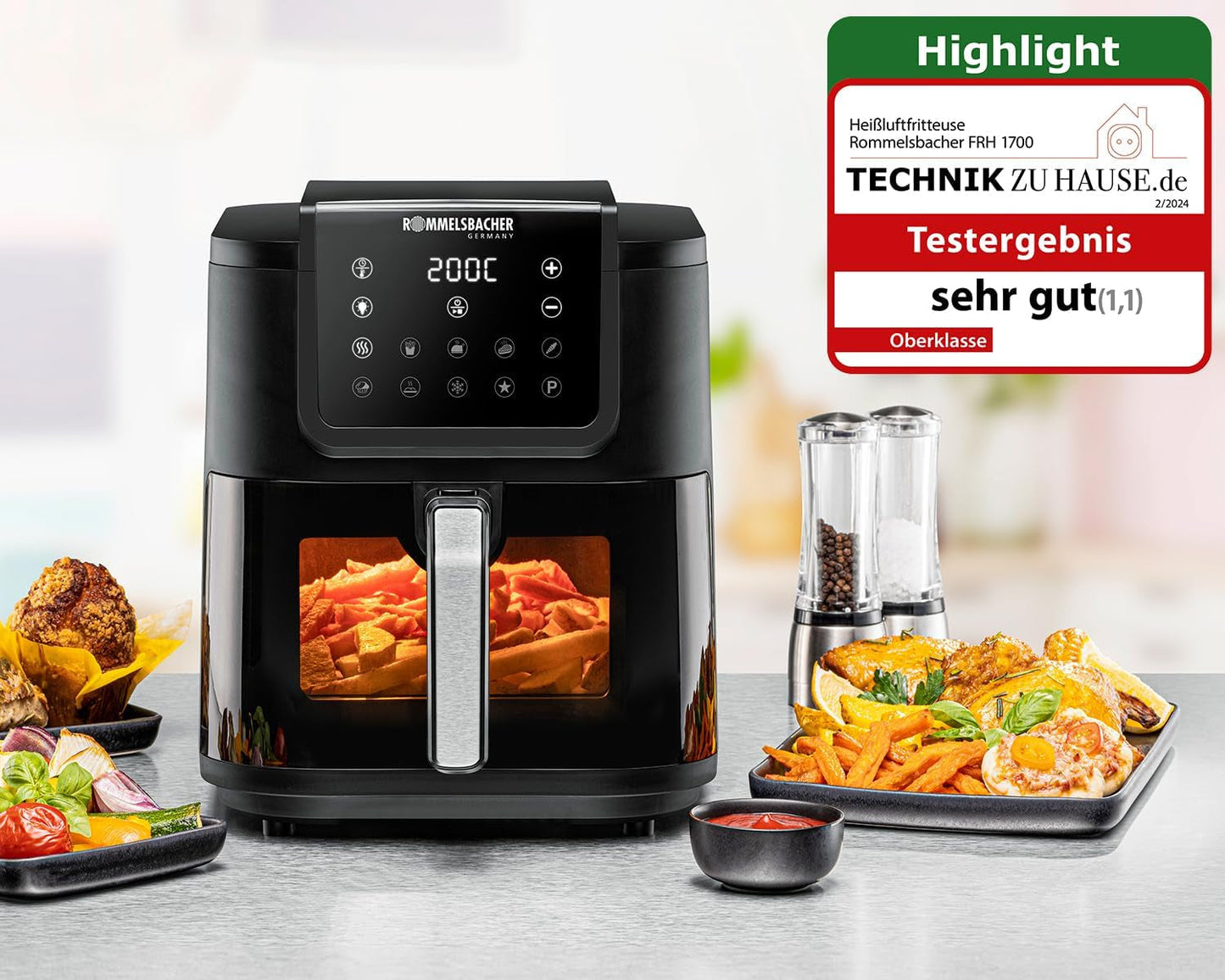 ROMMELSBACHER Freidora de aire caliente con ventana FRH 1700, 10 programas, silenciosa Electrodomésticos Naty Shop