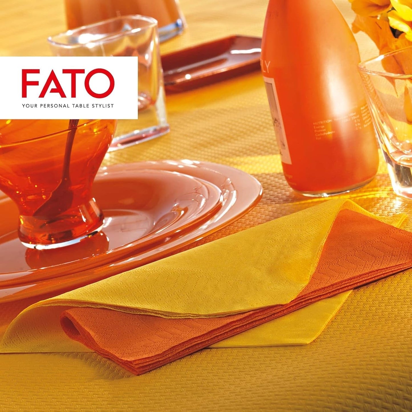 , Servilletas de papel desechables, ideales para almuerzos informales y buffets, paquete de 50 servilletas, tamaño 33X33, 4 pliegues, 2 capas, amarillo, papel de celulosa 100% puro, certificado Fsc
