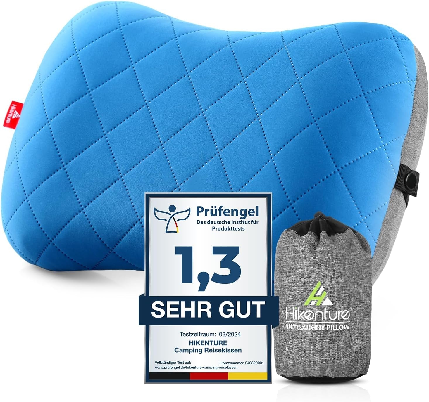 HIKENTURE Almohada Hinchable para Camping/Viaje con Funda de Almohada Extraíble, Almohada Ergonómica, Cómoda Almohada para el Cuello para Viajes/Al Aire Libre, Almohada Inflable para el Cuello de Viaje (Verde)... Almohadas Ortopédicas Cervicales Naty Shop Azul
