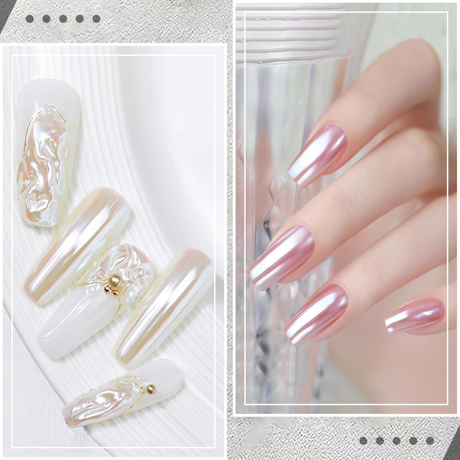 2 Schachteln Weiße Perle Chrom Nagelpuder - Pulverizador de pigmento cromado Aurora Ice Shimmer transparente para uñas, Donut glaseado Glitzerpuder Nails Spiegeleffekt-Glitter Nagelkunst-Pulver para bricolaje-Salón