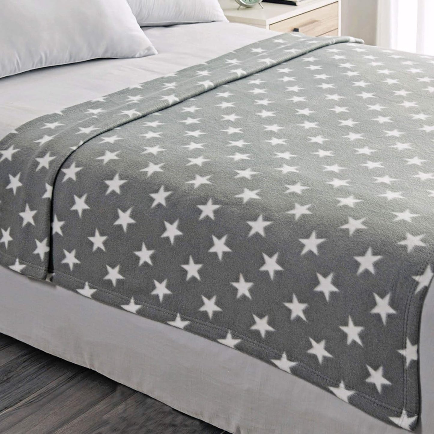 DREAMSCENE manta cómoda manta mullida manta de lana - manta de salón cálida suave de invierno, manta de sofá, manta de sofá, manta de peluche para niños, mantas de salón y de peluche 120X150Cm, manta para sofá estrellas grises Camas y mantas Besuche den DREAMSCENE-Store