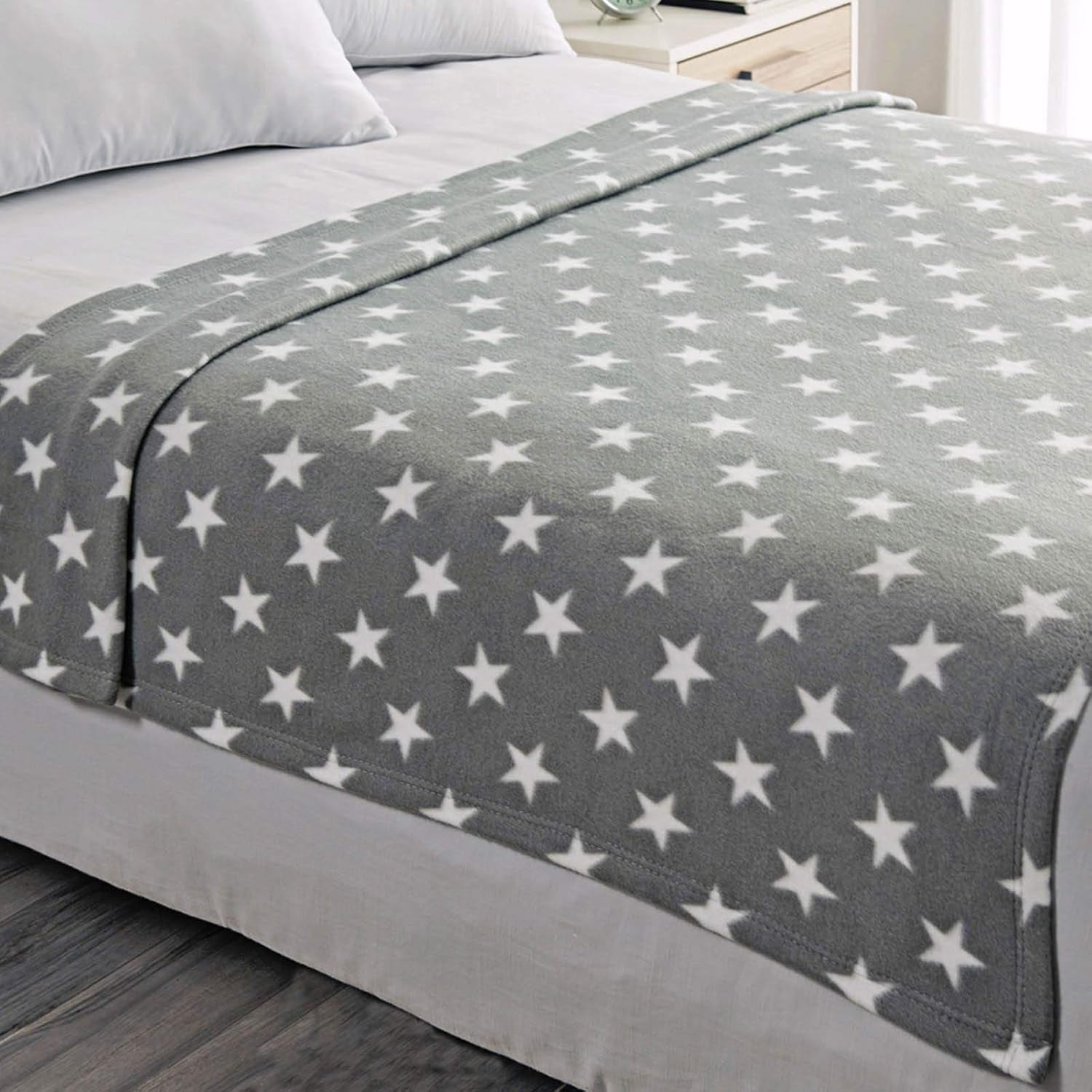 DREAMSCENE manta cómoda manta mullida manta de lana - manta de salón cálida suave de invierno, manta de sofá, manta de sofá, manta de peluche para niños, mantas de salón y de peluche 120X150Cm, manta para sofá estrellas grises Camas y mantas Besuche den DREAMSCENE-Store