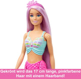 Muñeca Barbie Sirena: con pelo largo rosa y accesorios de peinado individuales, incluido un cepillo, una bonita punta festoneada y una aleta caudal rosa, para edades de 3 años en adelante, HRR00