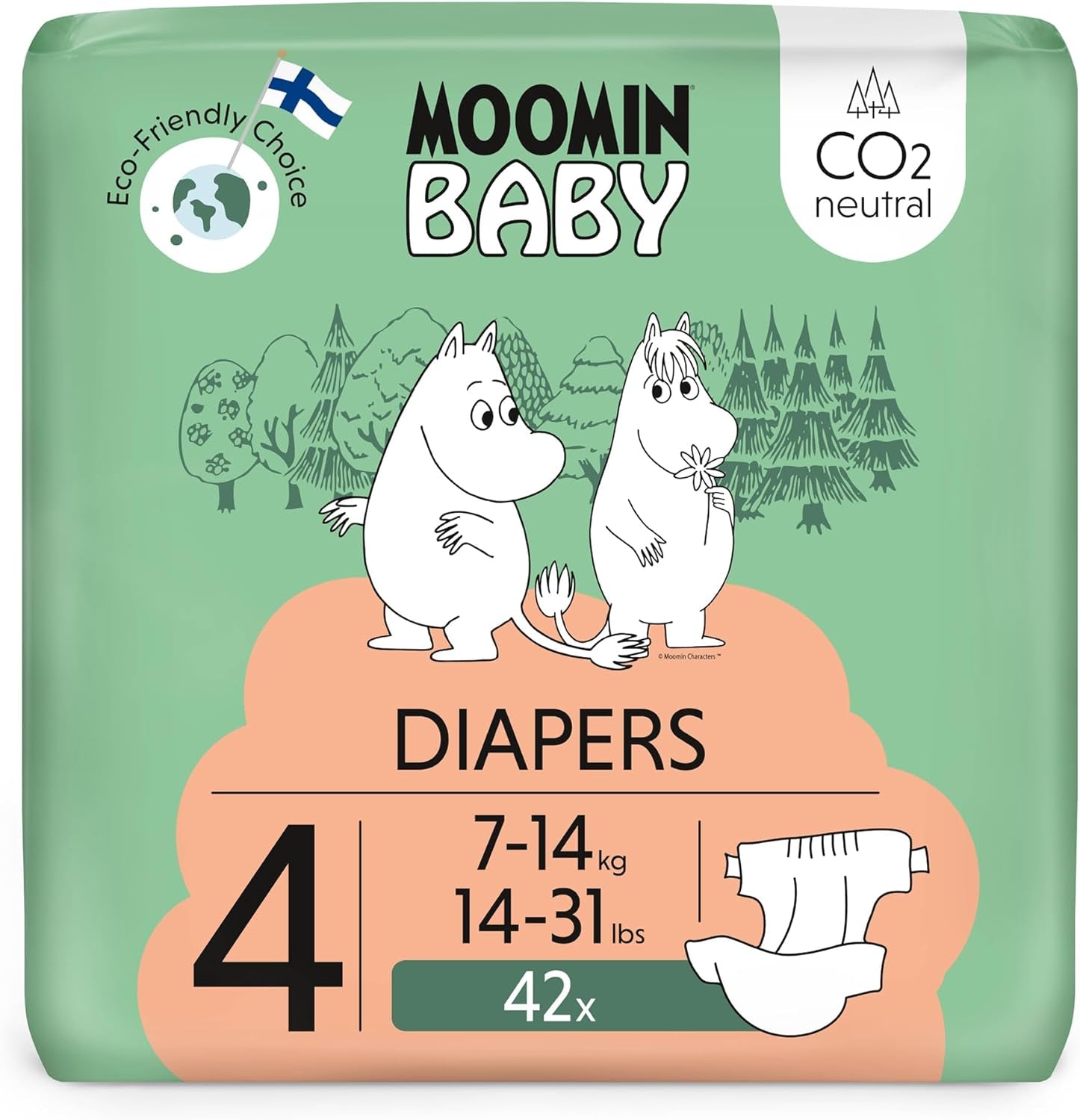 Pañales Moomin Baby Eco, talla 3, 5-8 kg, 48 piezas, pañales suaves premium | Suave y agradable para la piel, transpirable, absorbente, sin productos químicos innecesarios |