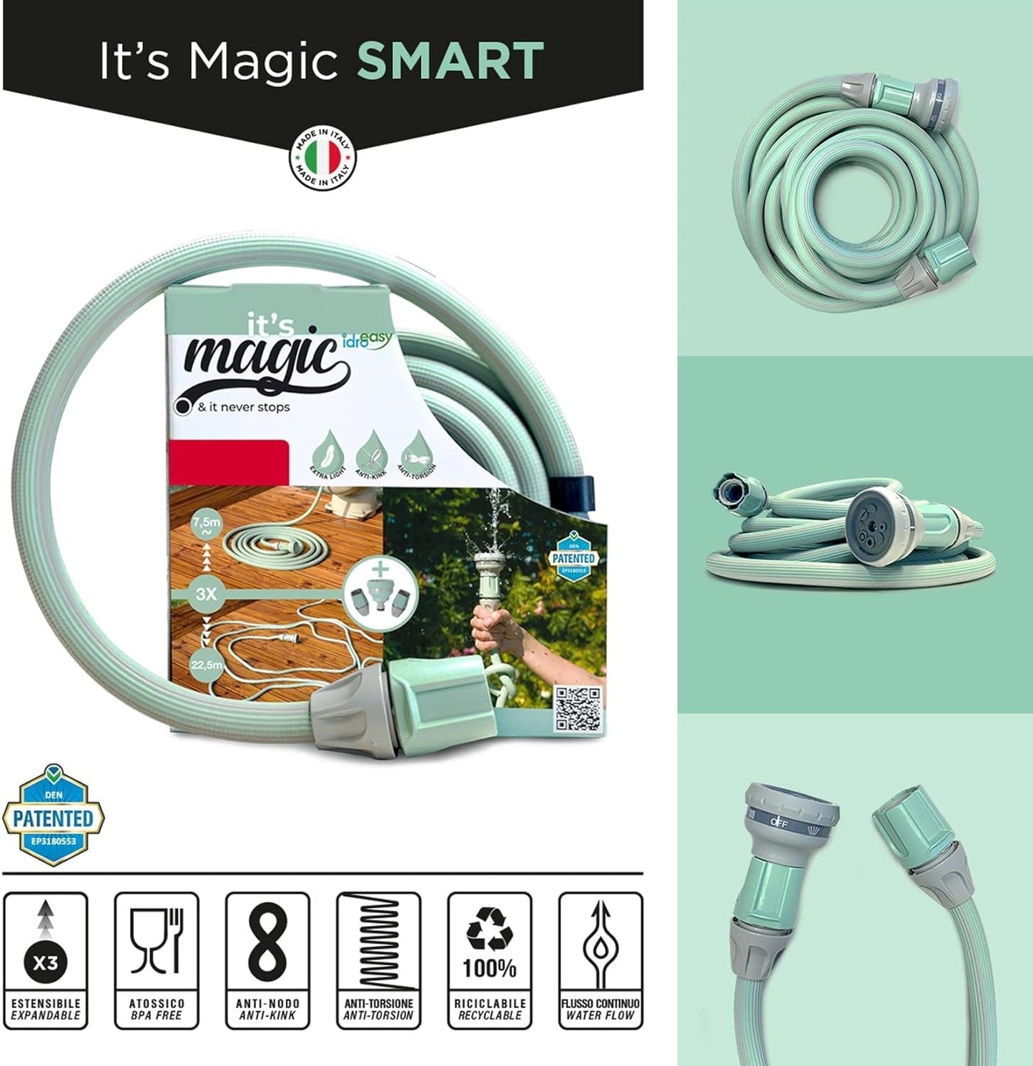 Magic Soft Smart 30 Metros - Tubería Riego Jardín, Antinudos, Antitorsión, Manguera De Agua