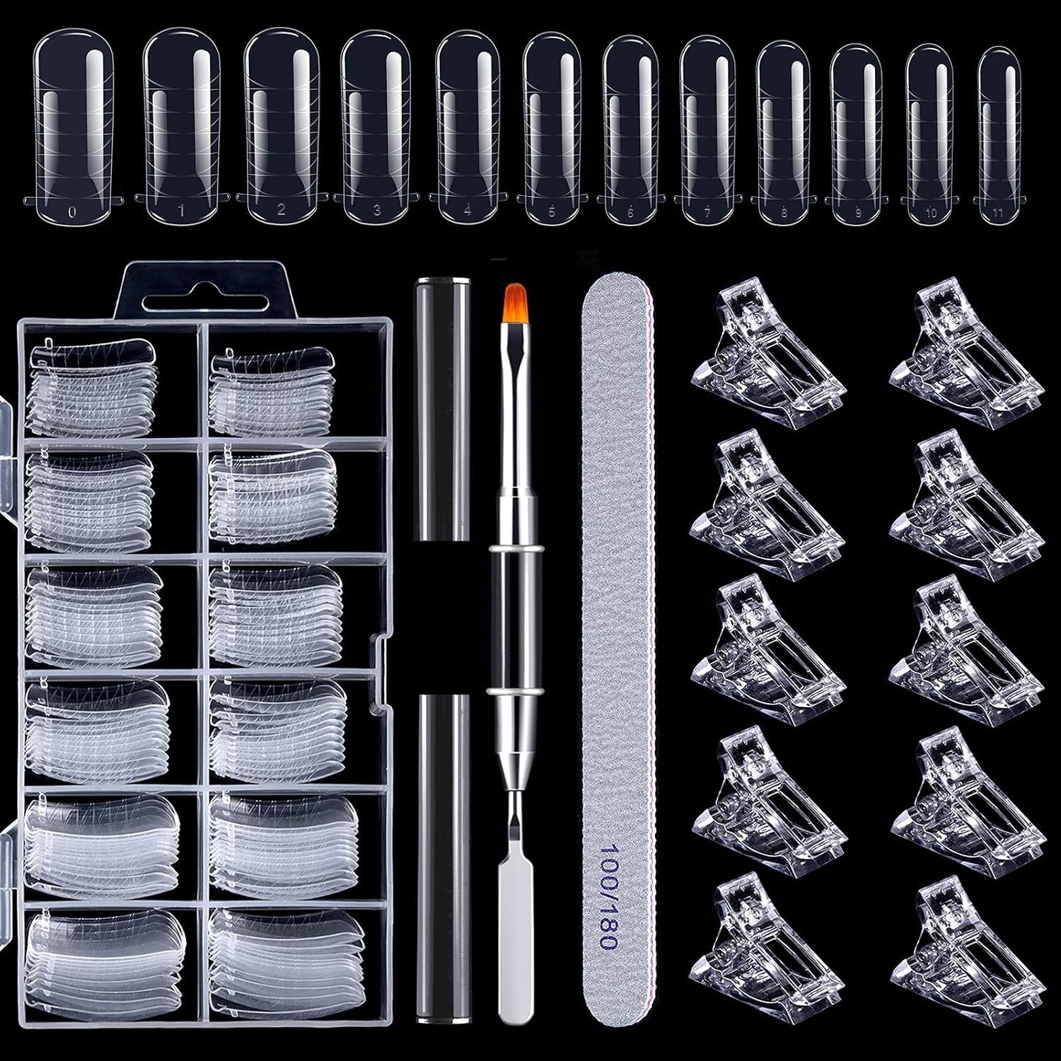 Juego de formas de uñas de 120 piezas, extensiones de uñas, formas de uñas de gel, juego de formas de uñas con cepillo de doble cabeza y lima de uñas con clips, para uñas de gel