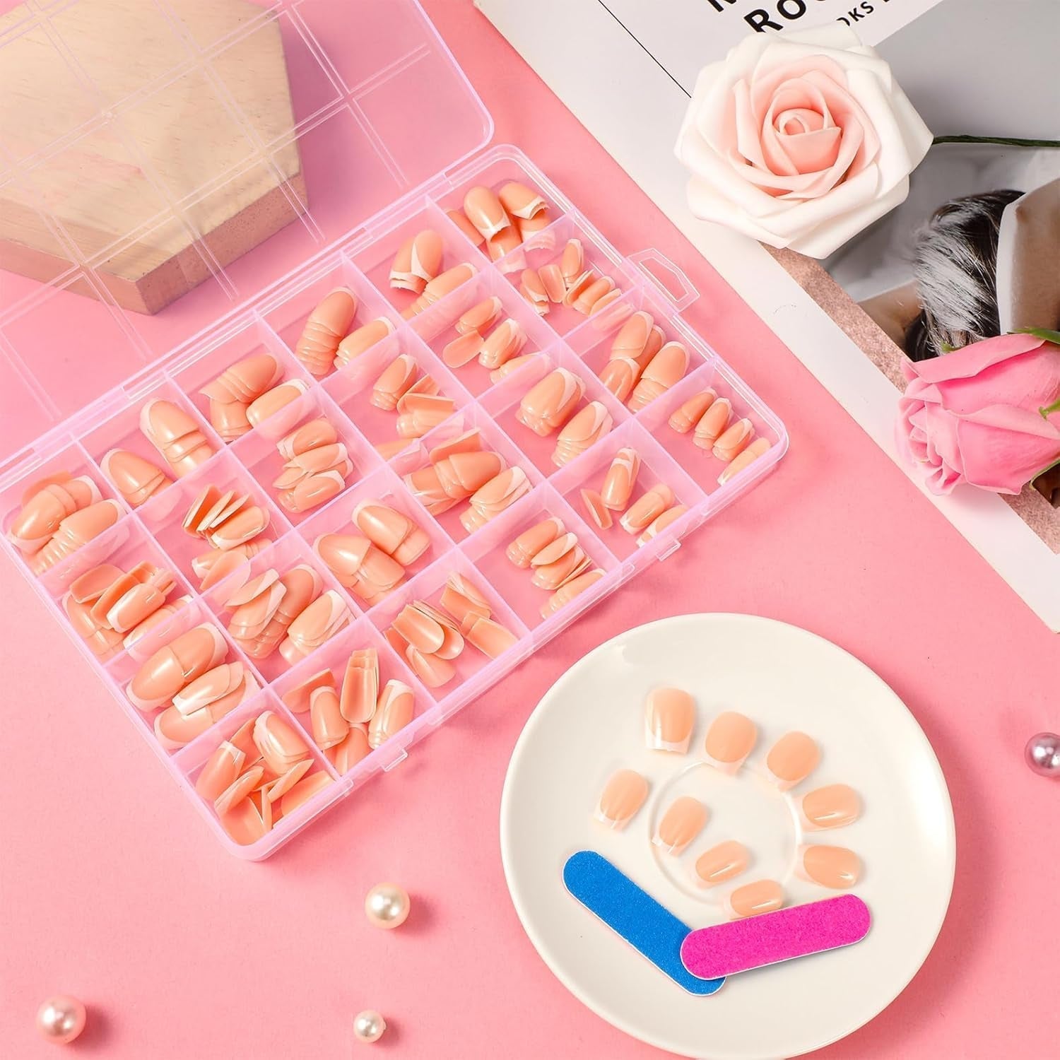 360 Piezas de Uñas Artificiales Francesas Uñas Postizas Rectángulo Mediano con Lima de Uñas Postizas Puntas Naturales DIY Presione para Damas y Mujeres