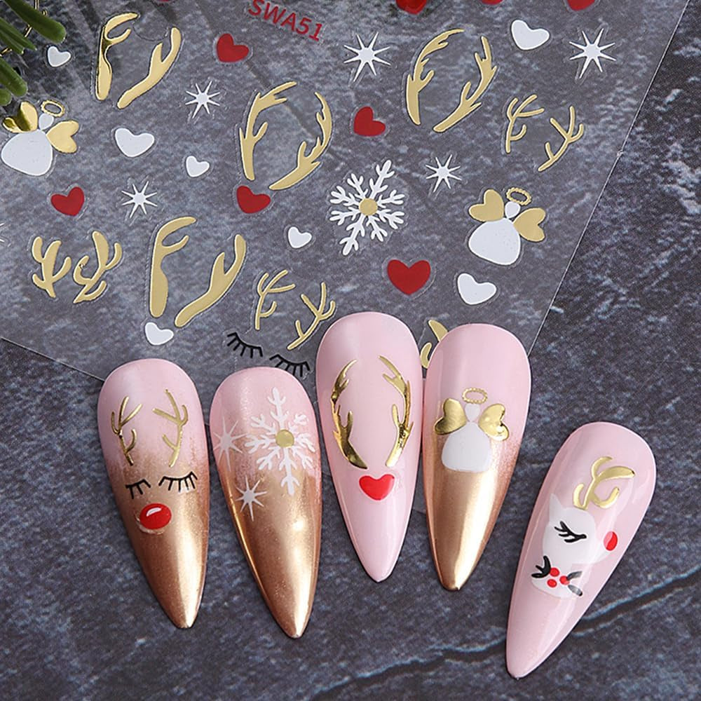 Calcomanías Para Uñas De Copo De Nieve De Dibujos Animados, Calcomanías Para Uñas De Navidad, Autoadhesivo, Diseños De Uñas De Navidad, Arte De Uñas, Ciervos, Copos De Nieve, Calcomanías Para Uñas De Navidad, Accesorios Para Uñas De Invierno