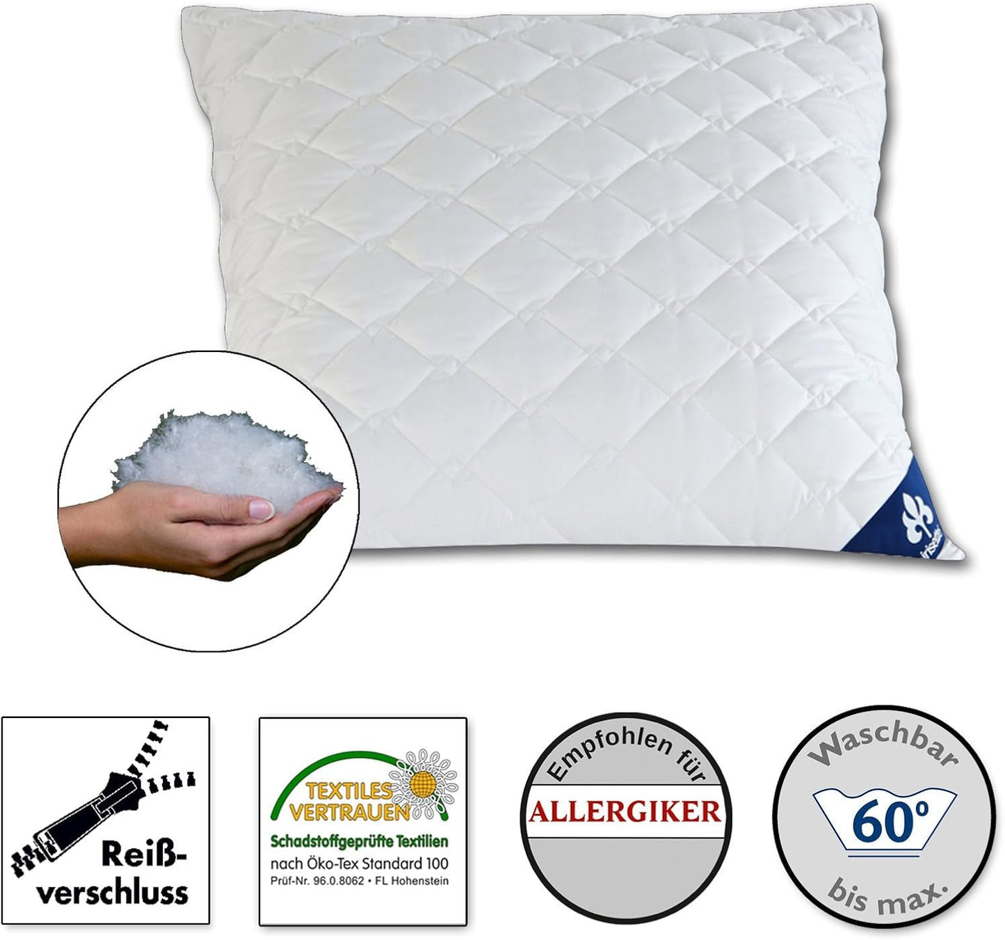 Almohada Irisette Micro Thermo - Fabricada en Alemania - Almohada con funda extraíble de microfibra suave, 40 X 80 Cm, certificación Ã-ko-Tex Almohadas estándar Naty Shop Individual 1 paquete-80 X 80 Cm