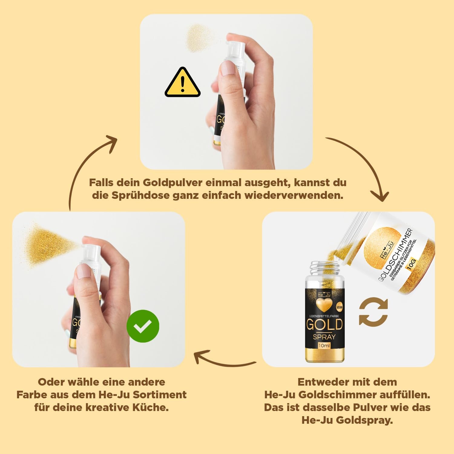 He-Ju Colorante alimentario líquido dorado metálico 25 ml, purpurina comestible para bebidas y alimentos (oro metálico, 25 ml)