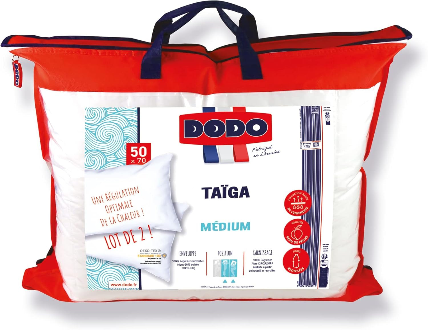 DODO Almohada de 2 piezas, 50 X 70 cm, Confort medio, Almohada sintética Taiga, Tacto ultrasuave y transpirable, Lavable a máquina a 40 °C Naty Shop almohadas estándar