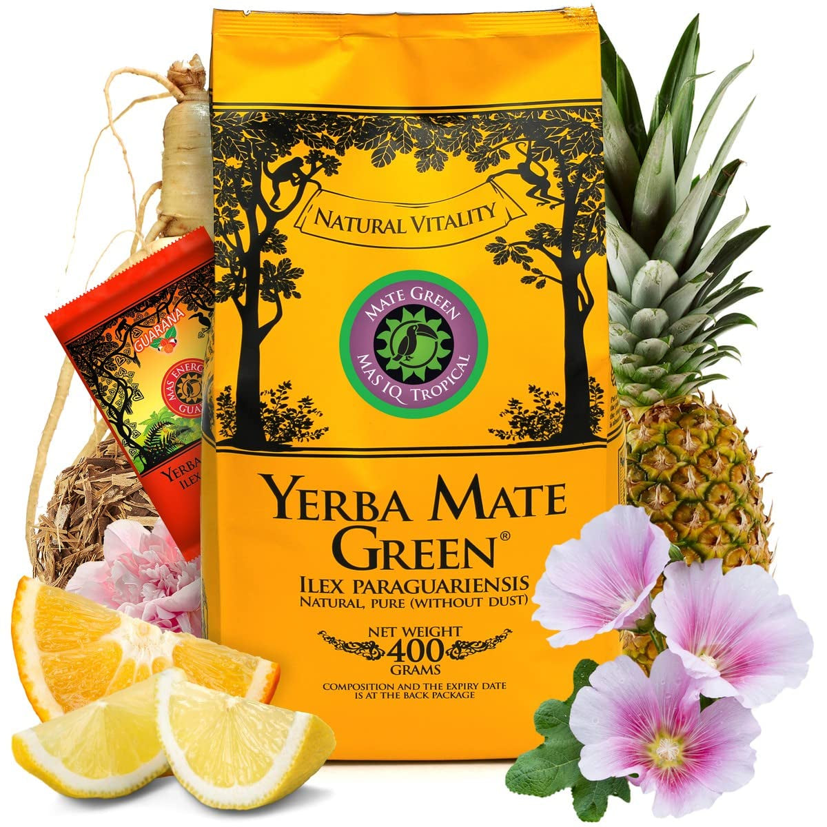 Yerba "Mas Iq Tropical" Mate Brasileño 400G + 50 G Mas Energia Guaraná | Mate afrutado | Con piña