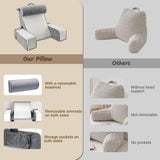 Almohada de lectura grande para cama y sofá, almohada de espalda para adultos con soporte para el cuello y reposabrazos, almohada de respaldo ergonómica con bolsillo y funda lavable para descansar, leer, mirar televisión (WH)