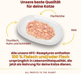 Comida ligera natural Almo Nature HFC - Nassfutter para Katzen - Thunfisch, Huhn & Schinken - Grado humano, sin gluten - 50 g, paquete de 4