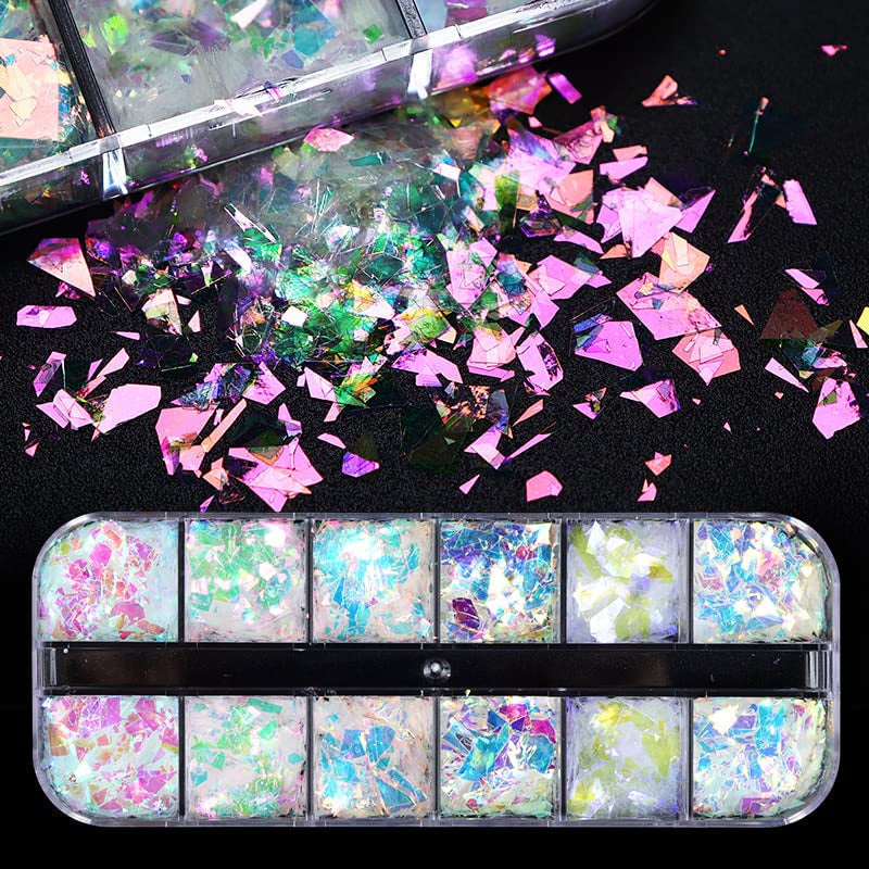 JMEOWIO Nail Glitter 12 Rejillas Sirena Nail Art Decoración Accesorios Diseño de Uñas