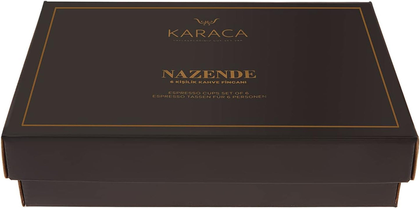 KARACA Nazende Juego de tazas de café expreso de porcelana - Tazas de café turco con platillos de 80 ml, servicio de café moderno de 12 piezas con 6 tazas de café y 6 platillos, tazas de moca - Blanco