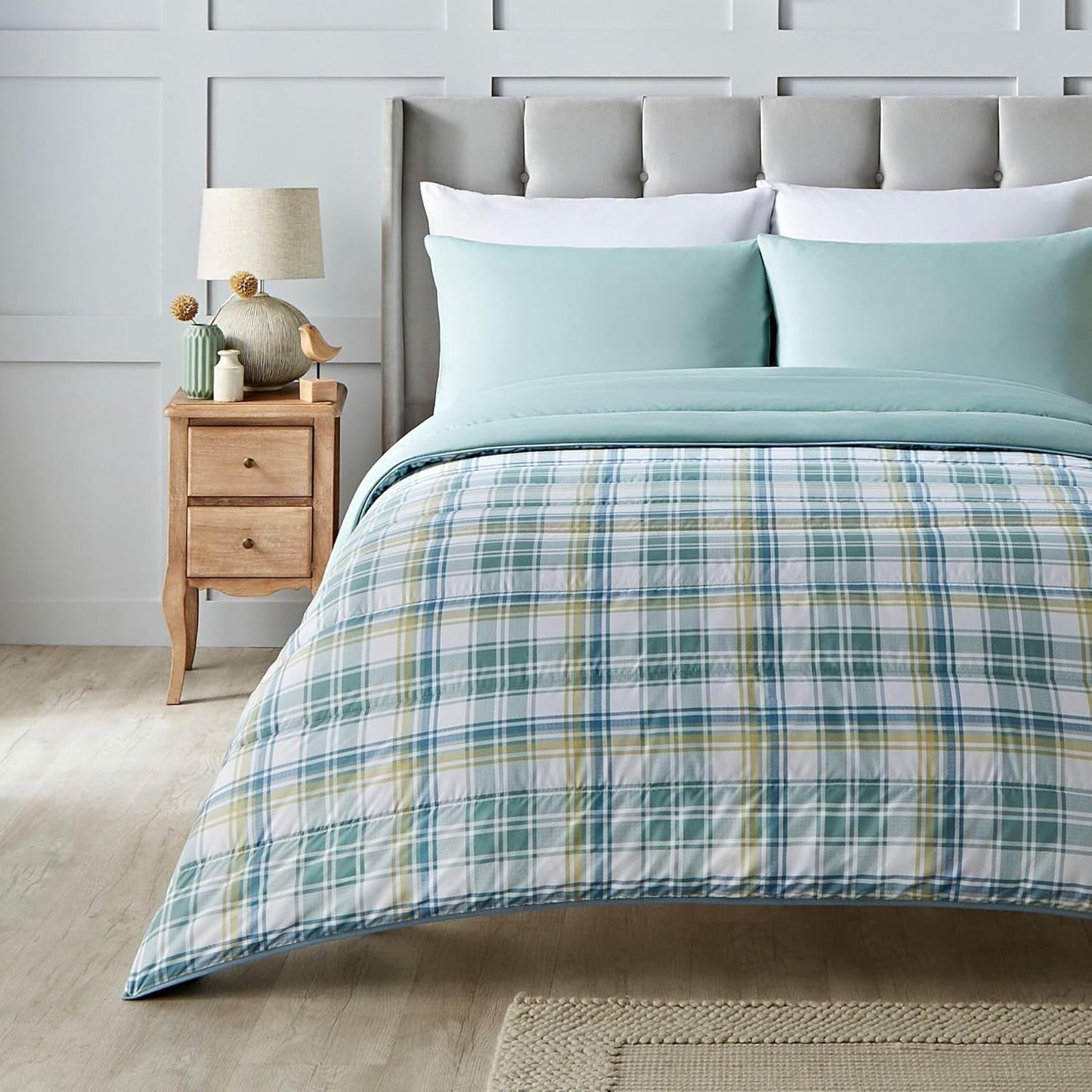 Edredón sin funda Night Lark Super King 6 Tog Primavera Verano - Ondas abstractas. Manta súper suave, cómoda y ligera. Juego de funda de almohada reversible todo en uno, lavable a máquina y de secado rápido Naty Shop Quilts & Comforters Country Check Super King
