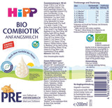 HiPP PRE Fórmula Combiótica Orgánica Lista para Beber (6 x 200ml) Leche Infantil Desde el Nacimiento Solo Contiene Lactosa como Carbohidrato Mejor Orgánico