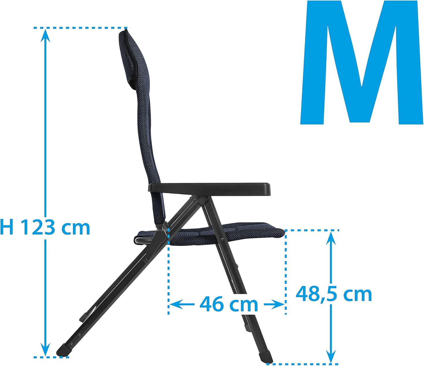 BRUNNER Rebel PRO (S-M-L) Silla plegable para camping, jardín, terraza Fabricada en aluminio, regulable en 5 posiciones, capacidad de carga hasta 150 kg, respaldo alto, negro o azul Cojines de viaje Naty Shop