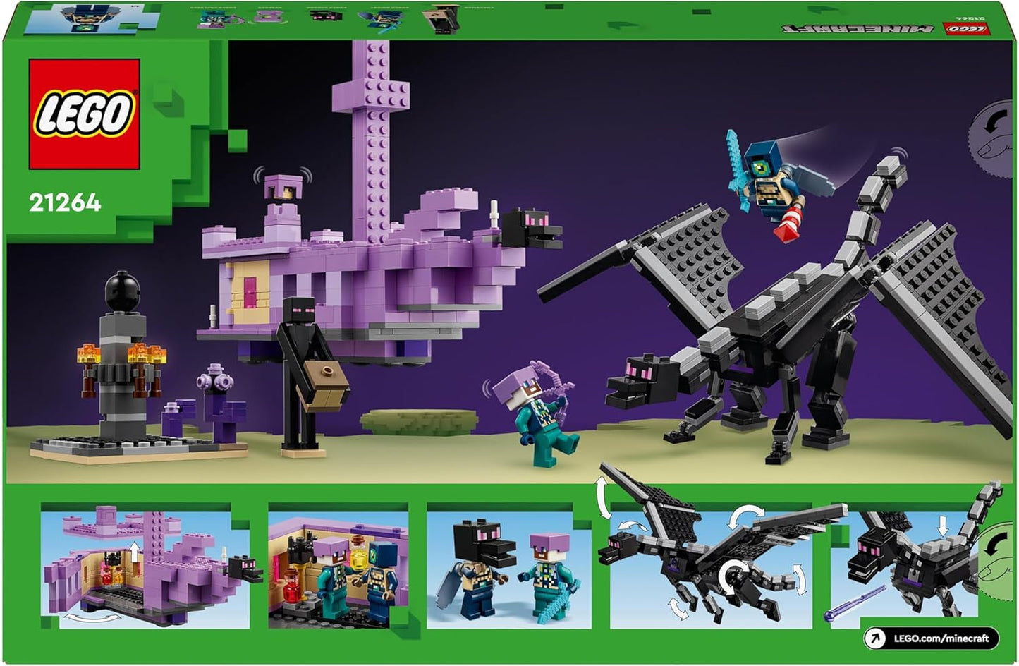 LEGO Minecraft The End Dragon and The End Ship Set de acción y descubrimiento, videojuego, set de construcción, set de aventuras, regalo para niños y niñas, 8 años, 21264 Juegos de construcción Beuche den LEGO-Store