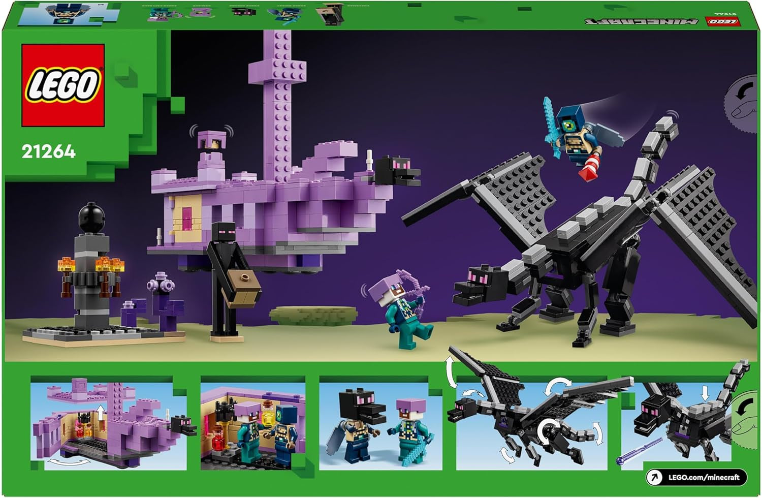 LEGO Minecraft The End Dragon and The End Ship Set de acción y descubrimiento, videojuego, set de construcción, set de aventuras, regalo para niños y niñas, 8 años, 21264 Juegos de construcción Beuche den LEGO-Store